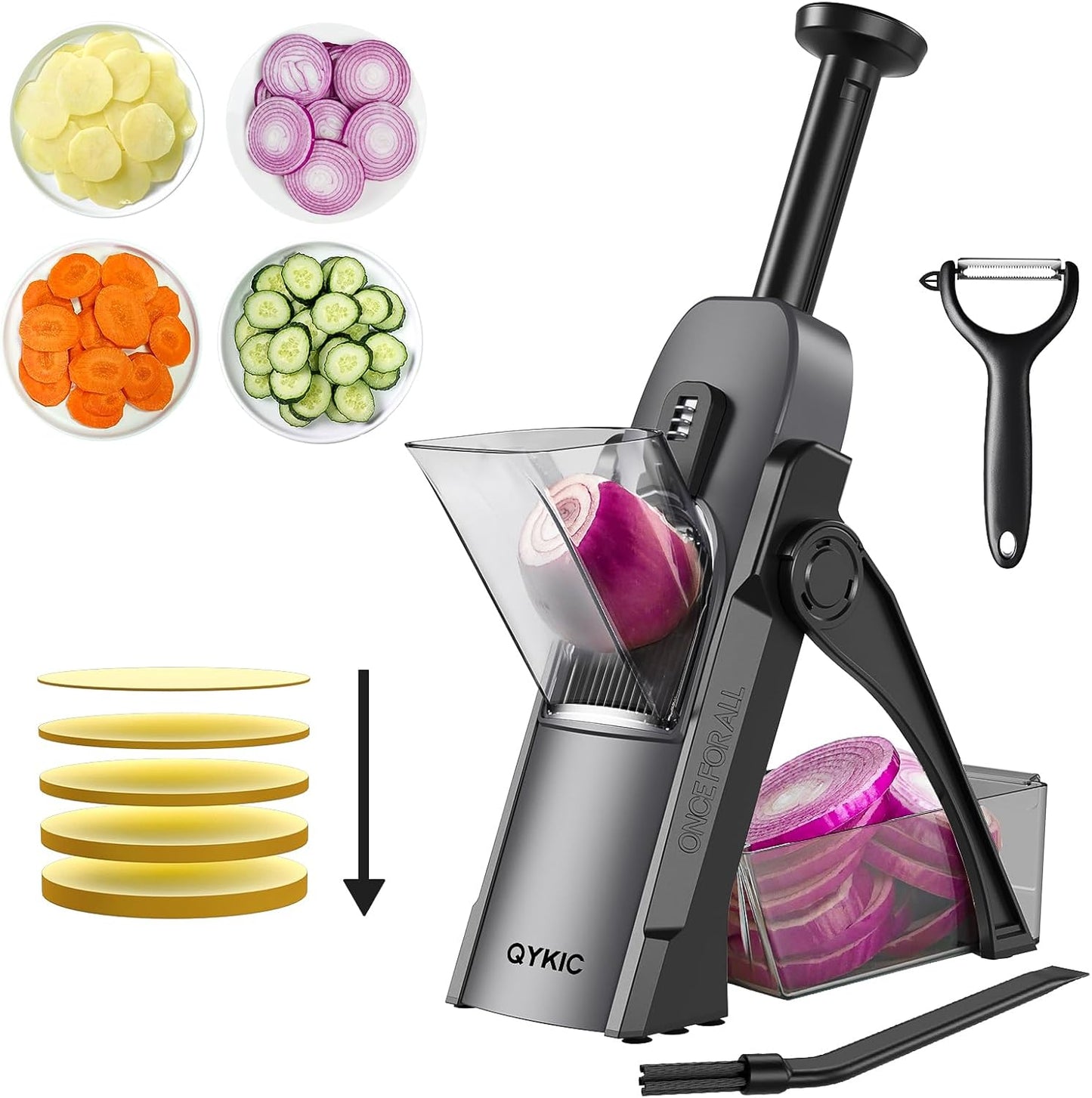 QYKIC Safe Mandoline Slicer 5 in 1 Vegetable Chopper Food Potato Cutter, Strips Julienne Dicer Adjustable Thickness 0.1-8 mm Kitchen Chopping Artifact Fast Meal Prep