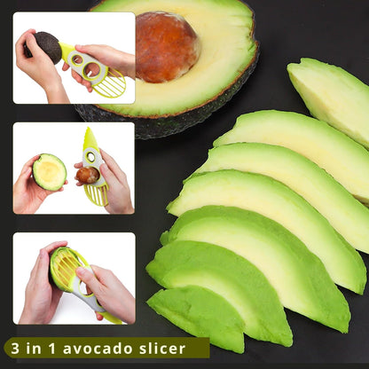 3-in-1 Avocado Slicer Tool: Stainless Steel Avocado Pitter & Slicer with Soft Grip, Easy Peel and Pit Avocados in Seconds!