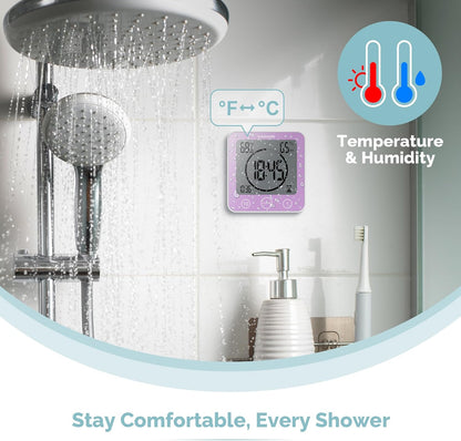 KADAMS Shower Clock Waterproof Bathroom Timer – Digital Wall Clock with Countdown, Magnetic Kitchen Clock with Temperature & Humidity, Suction Cup for Kids Shower Spa Cook Bath (Black)