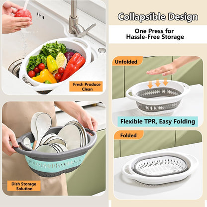Collapsible Colander and Strainer,Silicone Strainer Colanders & Food Strainers,for Vegetable and Fruit, Kitchen Essentials (2, Blue, 1.3L+2.5L)