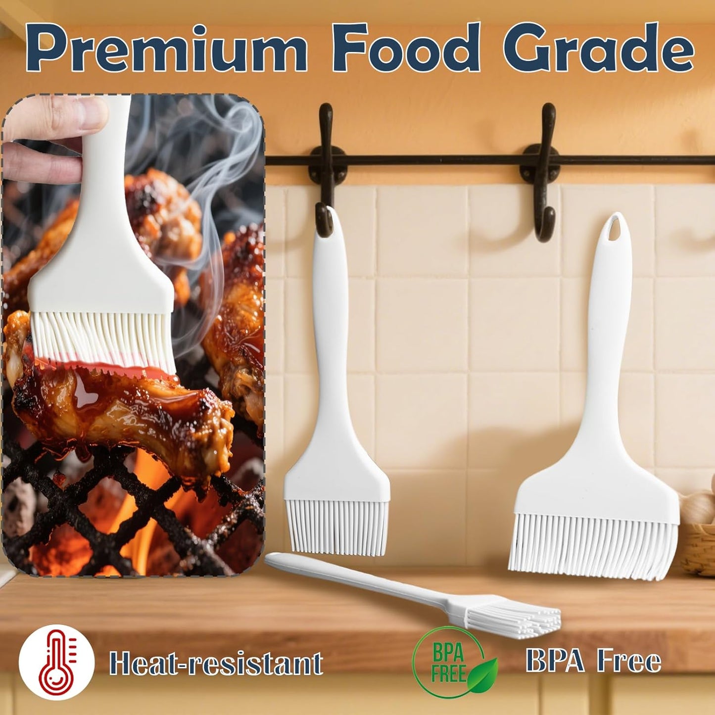Meat Brush for Basting-3PCS,Oil Butter Sauce Marinades for BBQ Grill Brushes,Silicone Meat Brush,Heat Resistant,Food-grade,