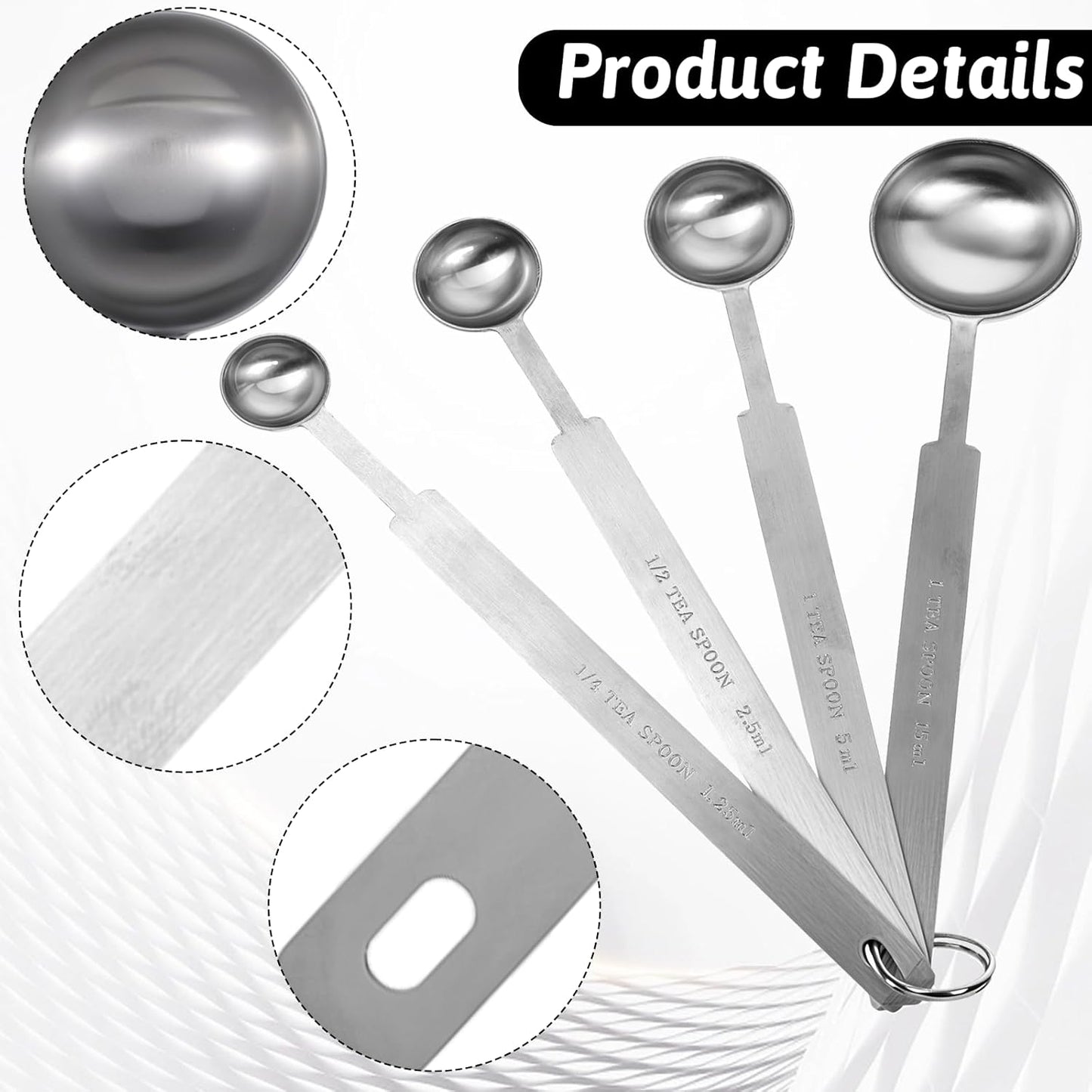 4 Pcs Long Handle Measuring Spoons Set Stainless Steel Measuring Spoon Set Metal Coffee Scoop Tablespoon Teaspoon for Liquid Solid Powder Ingredients (1/4 tsp, 1/2 tsp, 1 tsp, 1 tbsp)