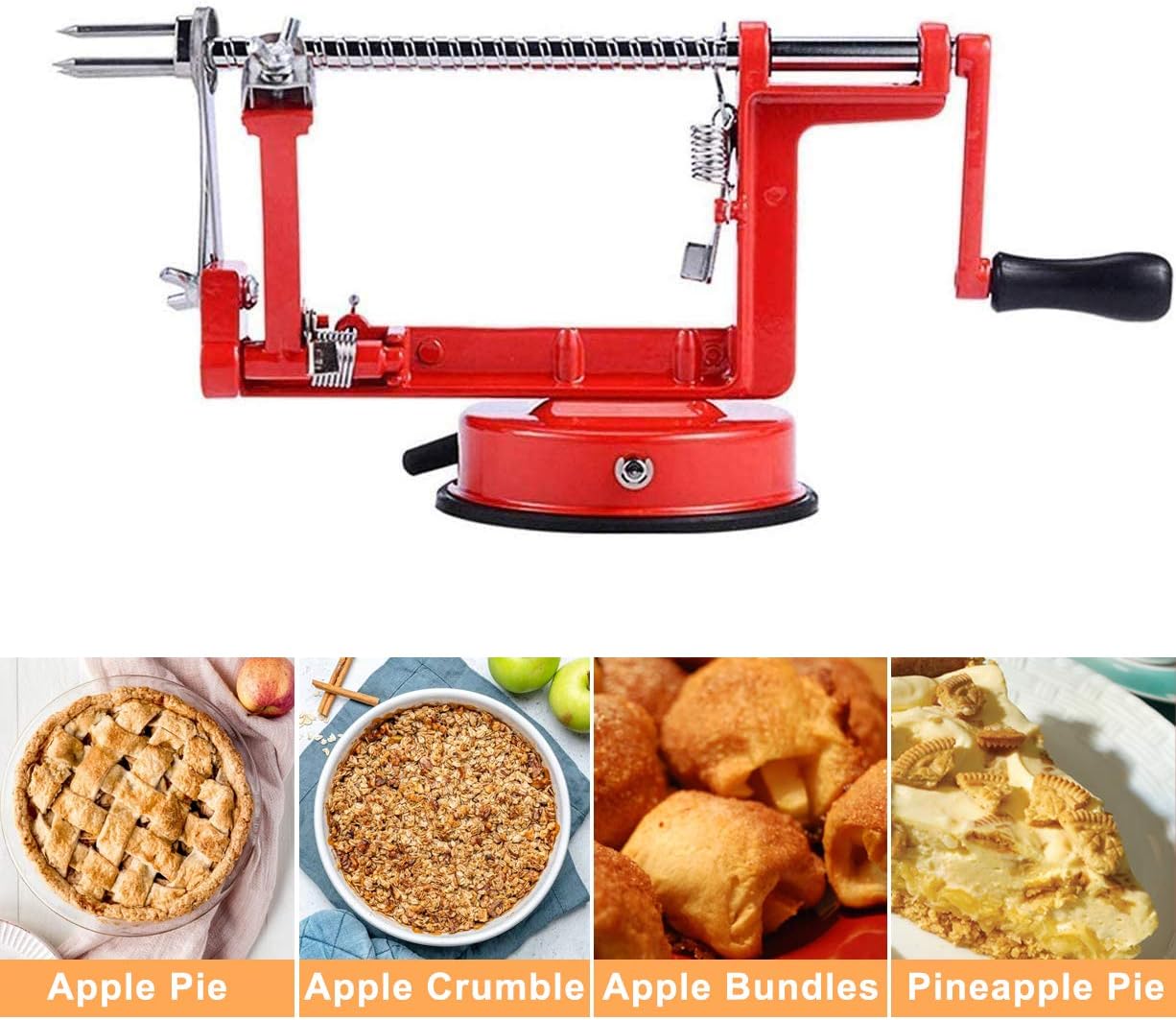 Apple Peeler Slicer Corer 3 In 1, Potato Peelers, Stainless Steel Heavy Duty with Suction Cup Base (vermilion)