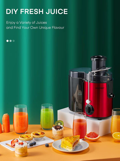 Juicer Machines, HOUSNAT Juicer Whole Fruit and Vegetables with 3-Speed Setting, 400 W Motor Quick Juicing Ideal for Beginners & Light Daily Use, Cleaning Brush and Juicing Recipe Included