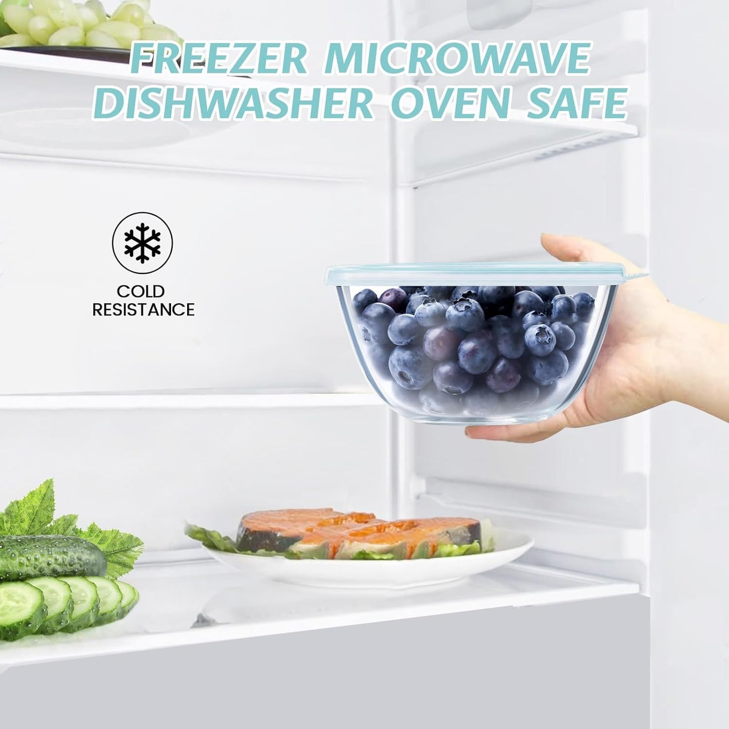 Luvan Glass Mixing Bowls with Lids Set(4.5QT, 2.7QT, 1.1QT)-Large Glass Mixing Bowls, Clear Salad Bowl for Baking, Cooking, Serving, Food Prep, 3PC Nesting Bowls for Kitchen Storage & Dishwasher Safe