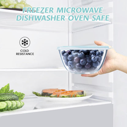 Luvan Glass Mixing Bowls with Lids Set(4.5QT, 2.7QT, 1.1QT)-Large Glass Mixing Bowls, Clear Salad Bowl for Baking, Cooking, Serving, Food Prep, 3PC Nesting Bowls for Kitchen Storage & Dishwasher Safe