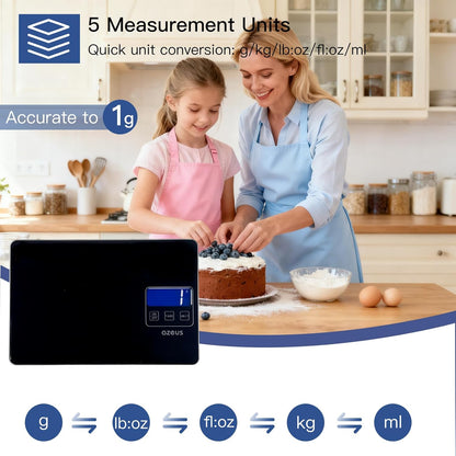 AZEUS Food Scale with USB Rechargeable, Digital Kitchen Scale with 6 Units, High Precision to 0.04 oz /11lbs Capacity, Weight Range from 3g-5000g (White)