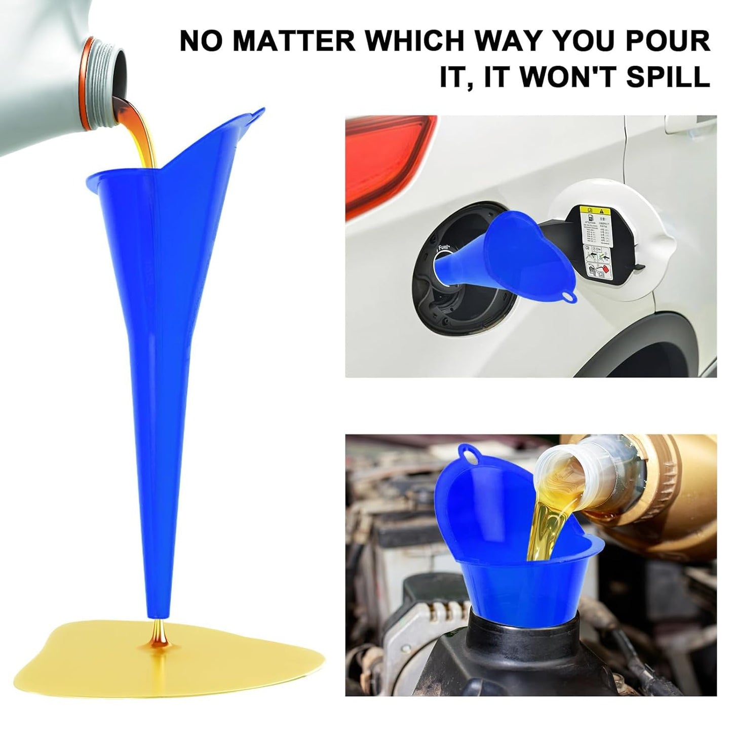 Long-Neck Oil Funnel for Automotive – Multi-Function Plastic Funnel for Oil, Gas & Lubricants – Universal Car Accessory (Blue (1-Pack))