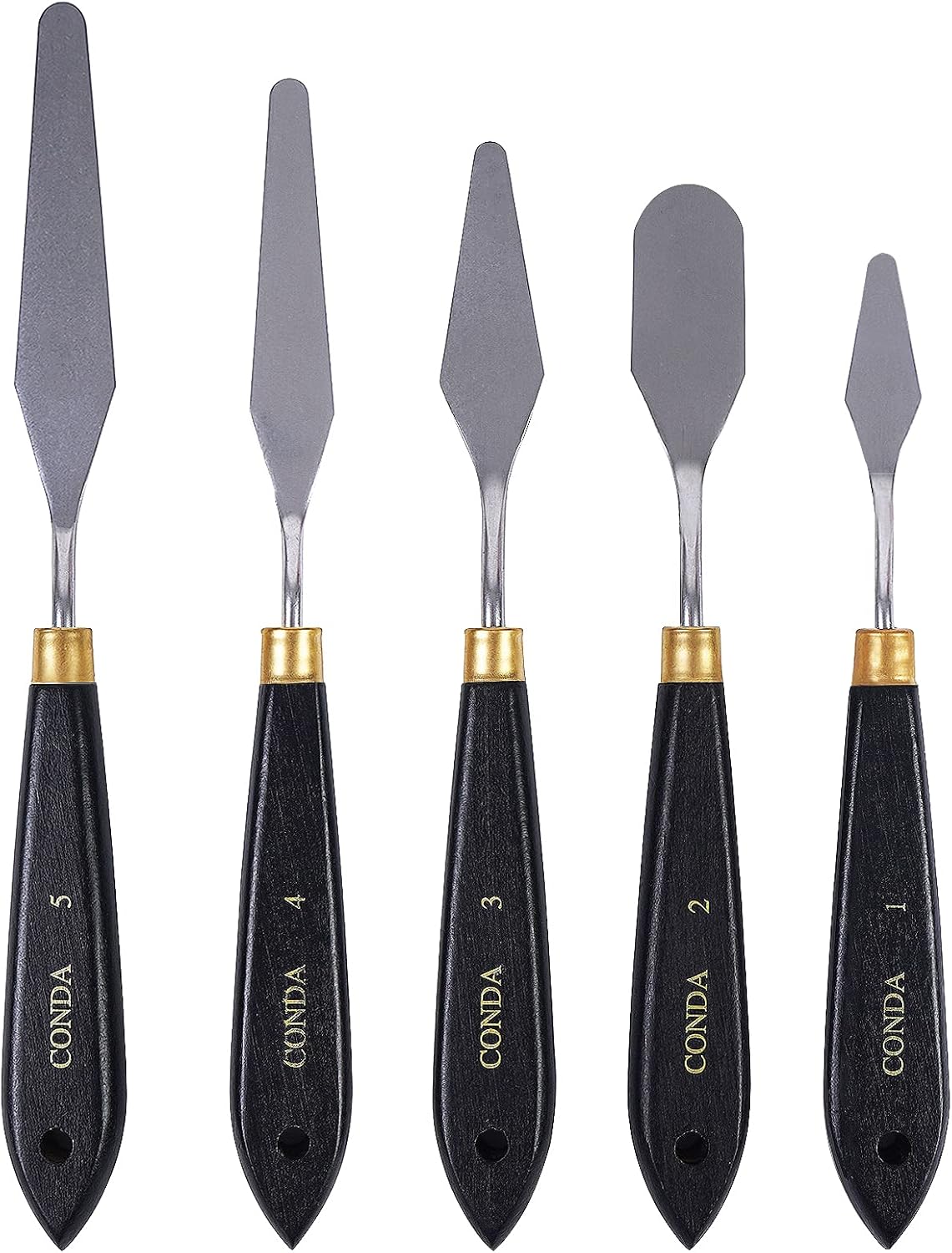 CONDA Palette Knife Painting Stainless Steel Spatula Palette Knife Oil Paint Metal Knives Wood Handle (Red 5 Piece)