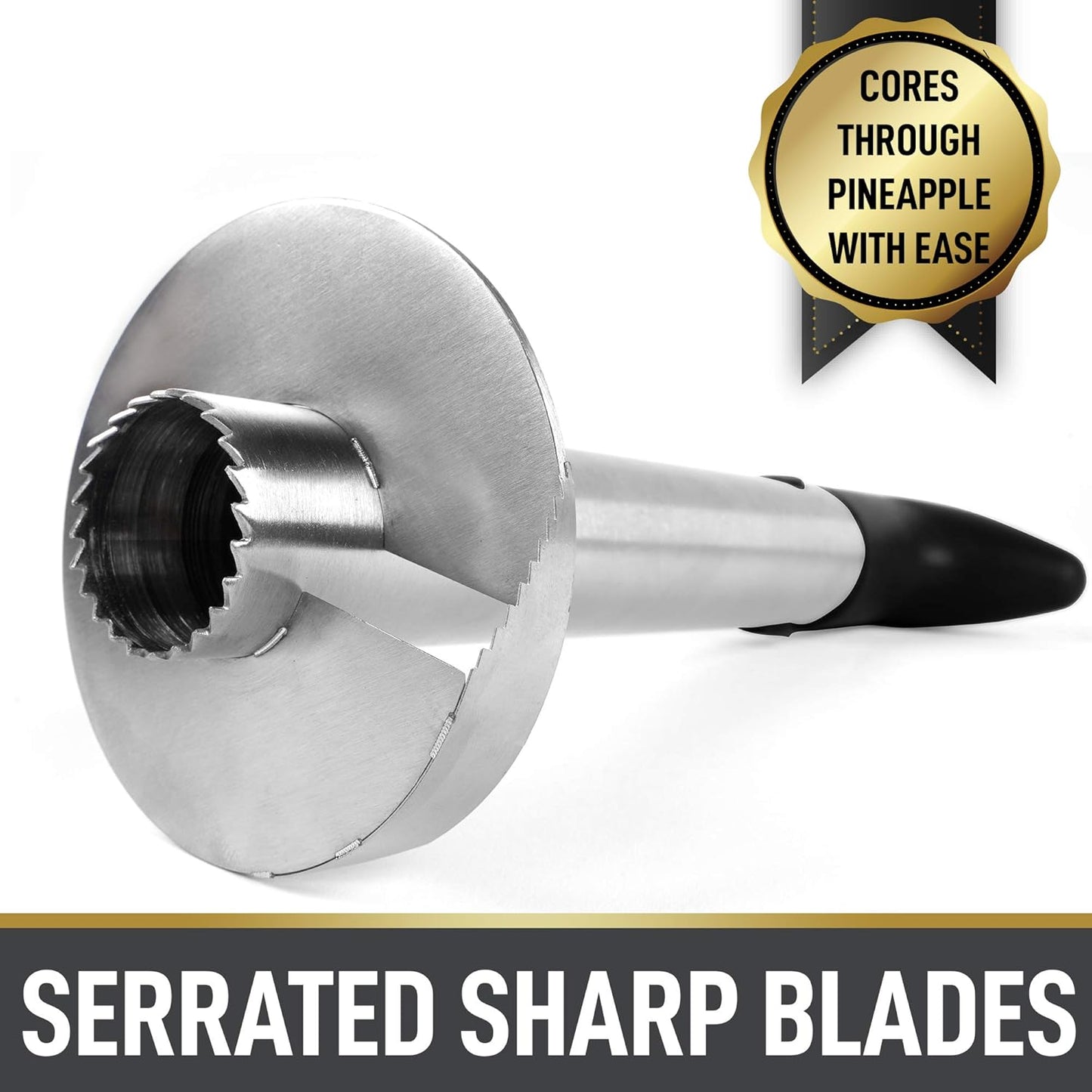 Zulay Kitchen Stainless Steel Pineapple Corer & Slicer – Heavy Duty Pineapple Cutter & Eye Removal Tool – Effortless Core Remover Tool with Sharp Reinforced Blade & Ergonomic Handle - Black