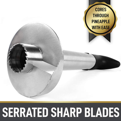 Zulay Kitchen Stainless Steel Pineapple Corer & Slicer – Heavy Duty Pineapple Cutter & Eye Removal Tool – Effortless Core Remover Tool with Sharp Reinforced Blade & Ergonomic Handle - Black