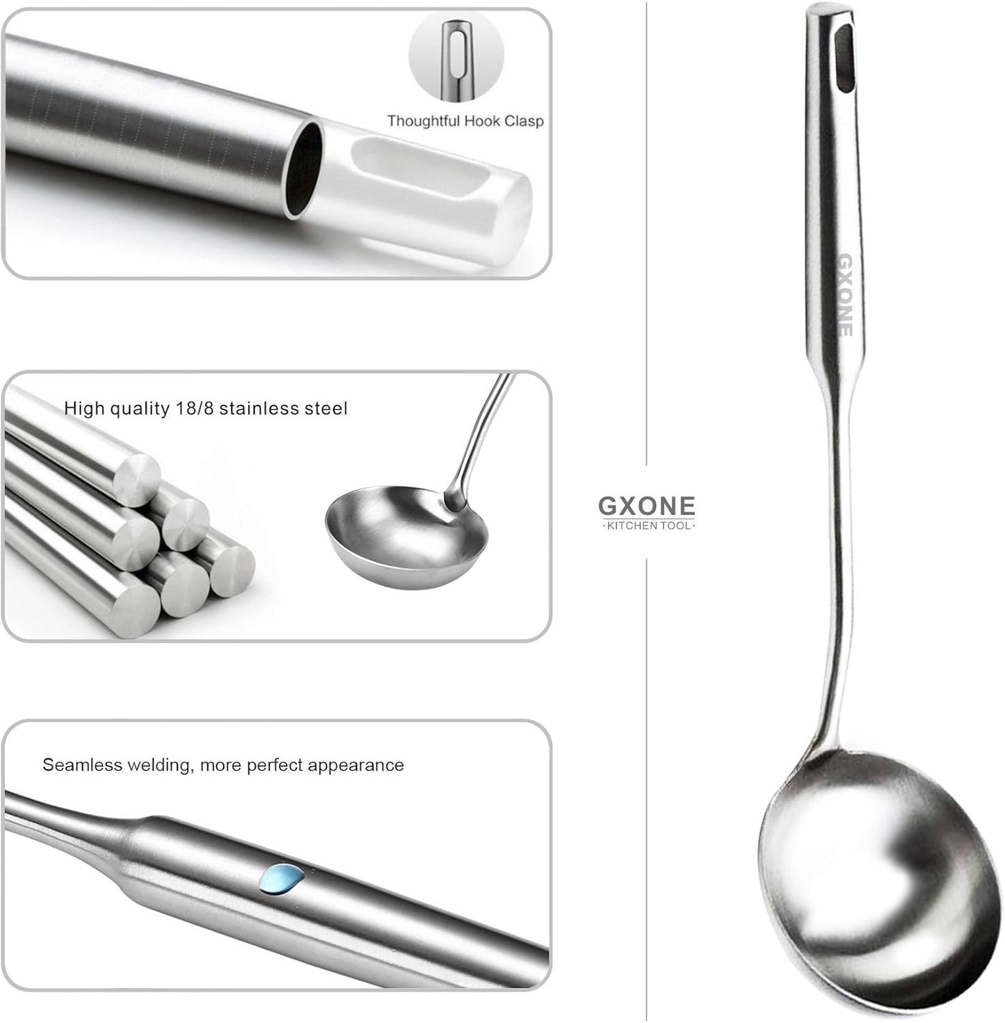 Slotted Spoon,304 Stainless Steel Skimmer Spoon with Heat Resistant Wooden Handle,Silver/15.8Inch