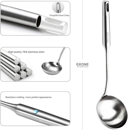 Slotted Spoon,304 Stainless Steel Skimmer Spoon with Heat Resistant Wooden Handle,Silver/15.8Inch