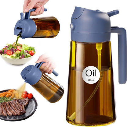 YARRAMATE 2Pcs 16oz/470ml Dark Brown Oil Sprayer for Cooking with Stickers, Food-grade Premium 2 in 1 Olive Oil Dispenser Bottle for Kitchen Gadgets, Air Fryer, Salad, Frying, BBQ (Black&OliveGreen)