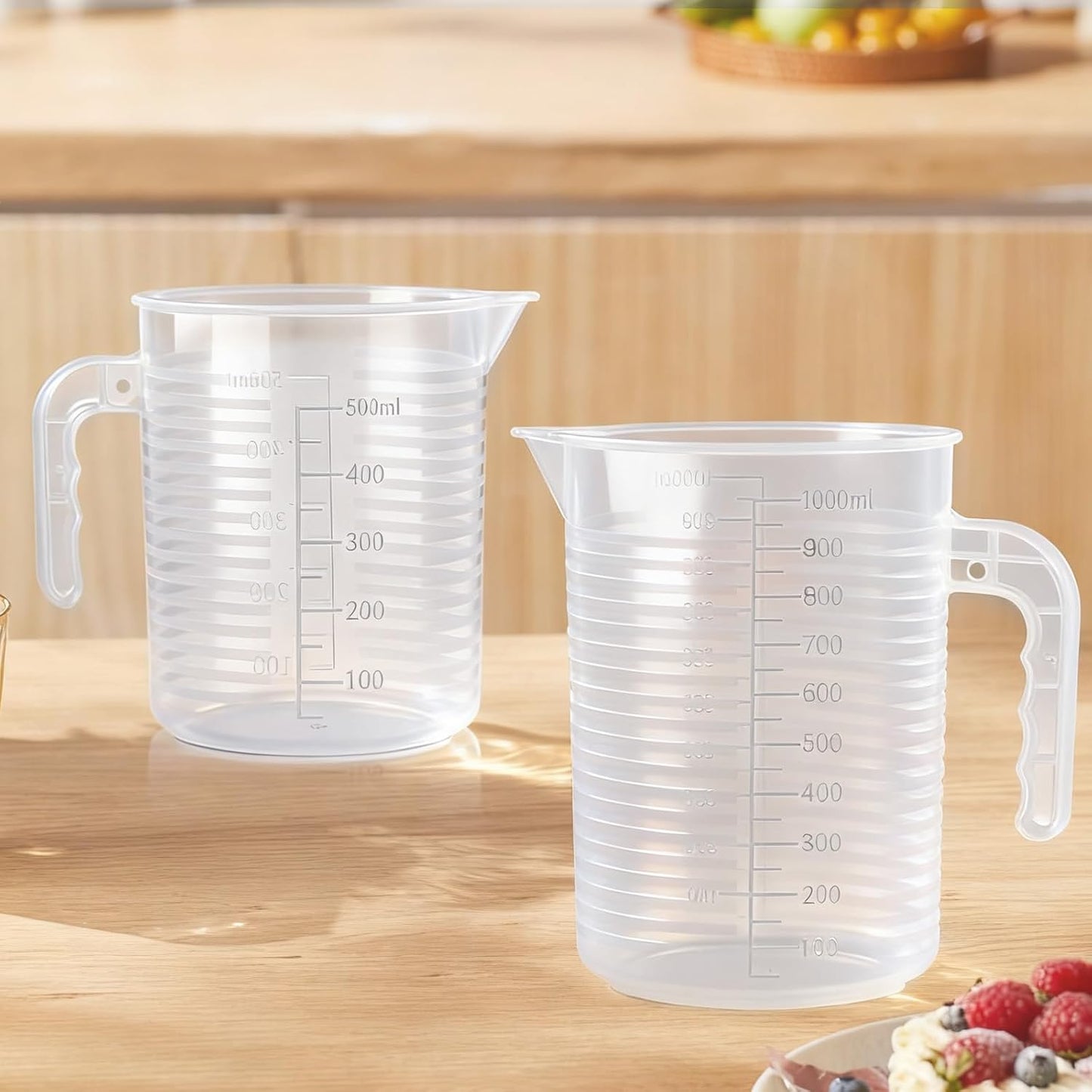 2 Pack Measuring Cup Set, Includes 500Ml and 1000Ml Plastic Liquid Measuring Cups- Baking, Cooking, Mixing & Measuring Cups, Microwave and Dishwasher Safe Essential Kitchen Tools