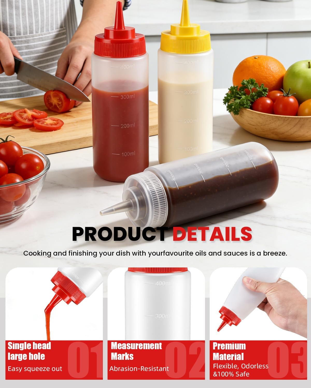 Multicolor Food-Grade Squeeze Bottles Set-Condiment Dispensers for Kitchen, BBQ, Sauces, Dressings, & Meal Prep (32oz)