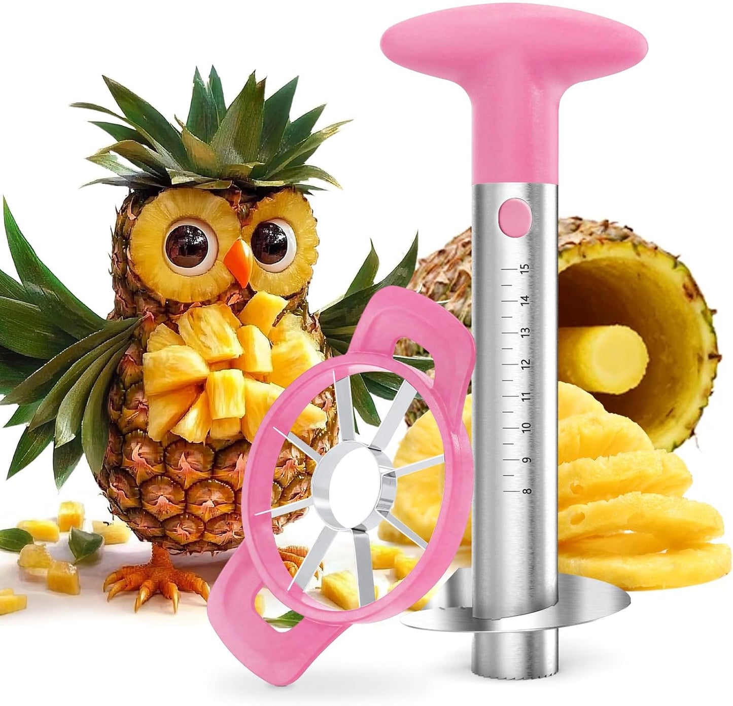 OOKUU Pineapple Corer Cutter, Stainless Steel Fruit Pineapple Peeler Slicer [Upgraded, Reinforced, Thicker Blade], Pineapple Core Remover with Measure Mark, Kitchen Tool for Diced Pineapple Rings