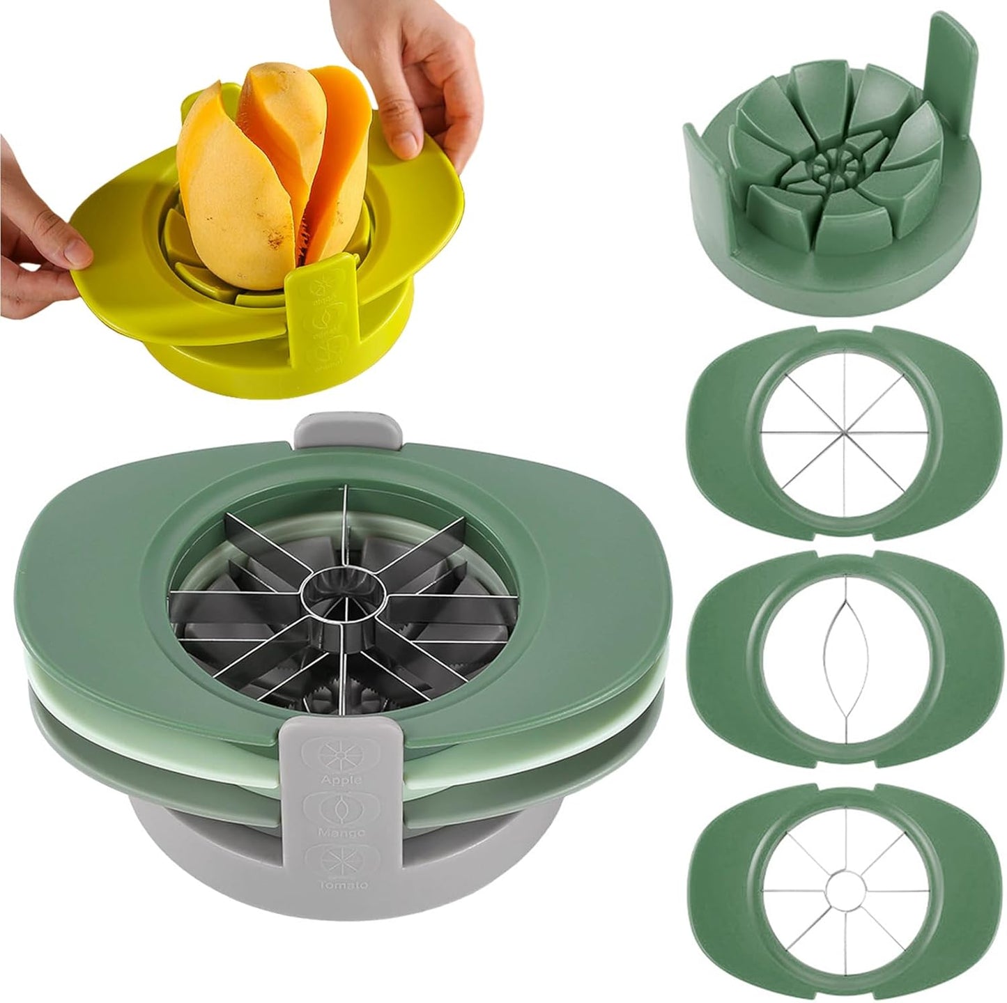 4 in 1 Fruit Cutter Slicer, Mango Apple Tomato Corer Slicer, Multifunctional Kitchen Tool for Fruit & Vegetable Cutting (Green)