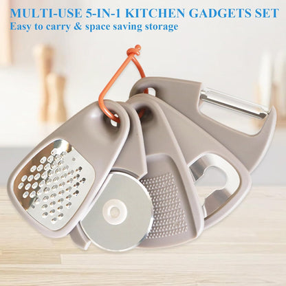Kitchen Gadgets Set 6 Pieces, Space Saving Cooking Tools Kitchen Accessories-Garlic/Ginger Grinder, Cheese Grater, Vegetable/Fruit Peeler, Pizza Cutter, Herb Stripper, Bottle Opener, Gadgets Gift Set