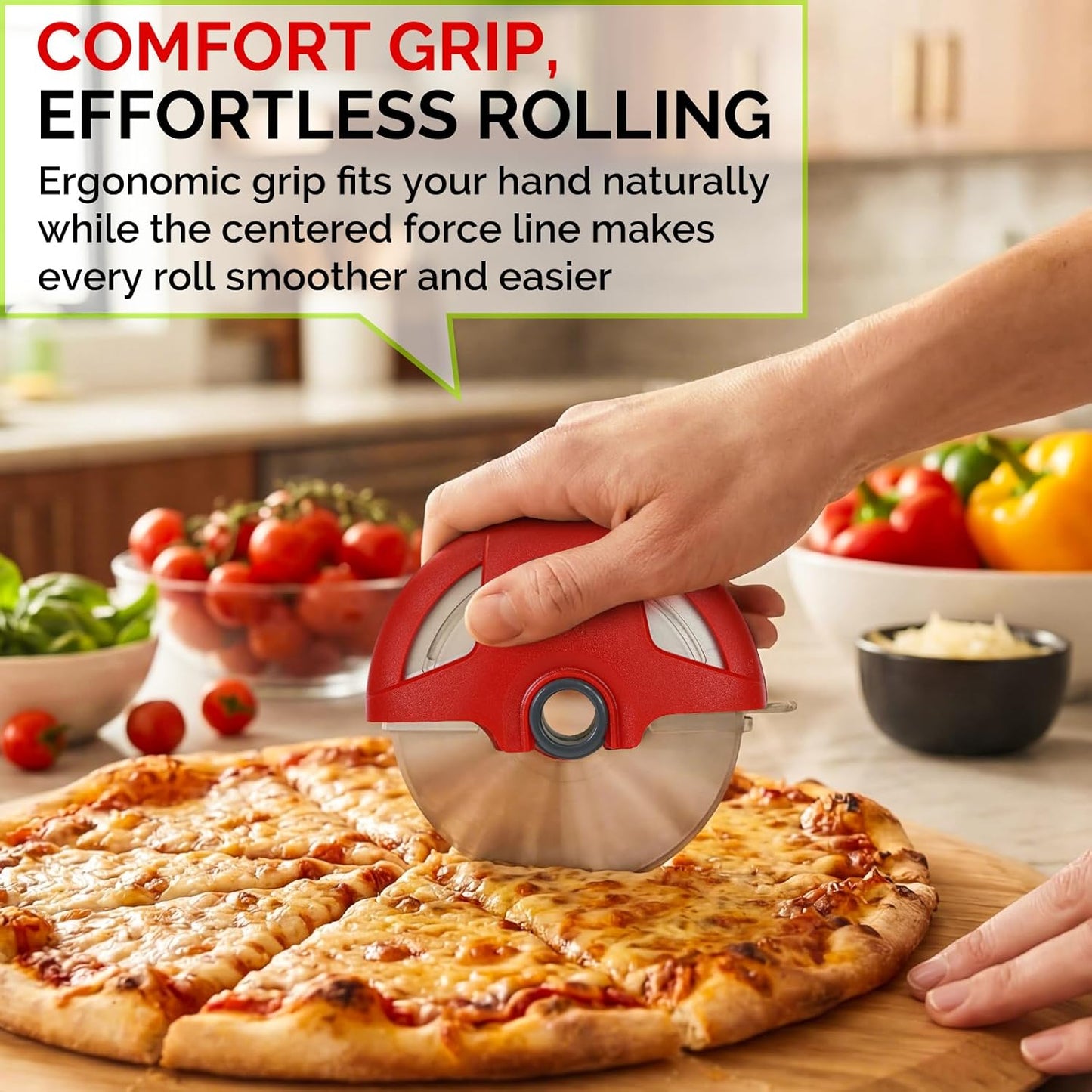 UHIYEE Pizza Cutter Wheel, 4.3 Inch Stainless Steel Pizza Slicer with Protective Blade Cover, Detachable Dishwasher Safe Pizza Cutter for Thin Crust, Thick Crust, Flatbread and Pastry