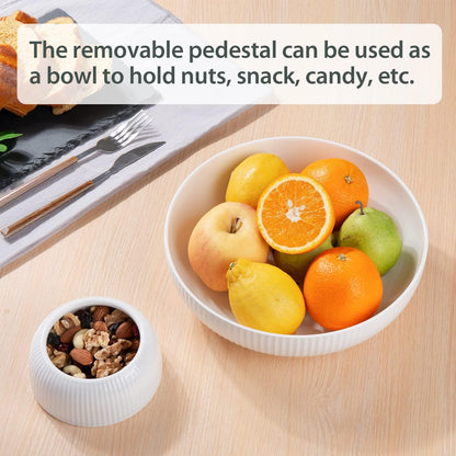 Ceramic Fruit Bowl with Draining Holes, 10" Large Fruit Basket with Multifunctional Removable Pedestal, Decorative Fruit Bowl for Table Countertop, Fruit and Vegetable Holder, Grey
