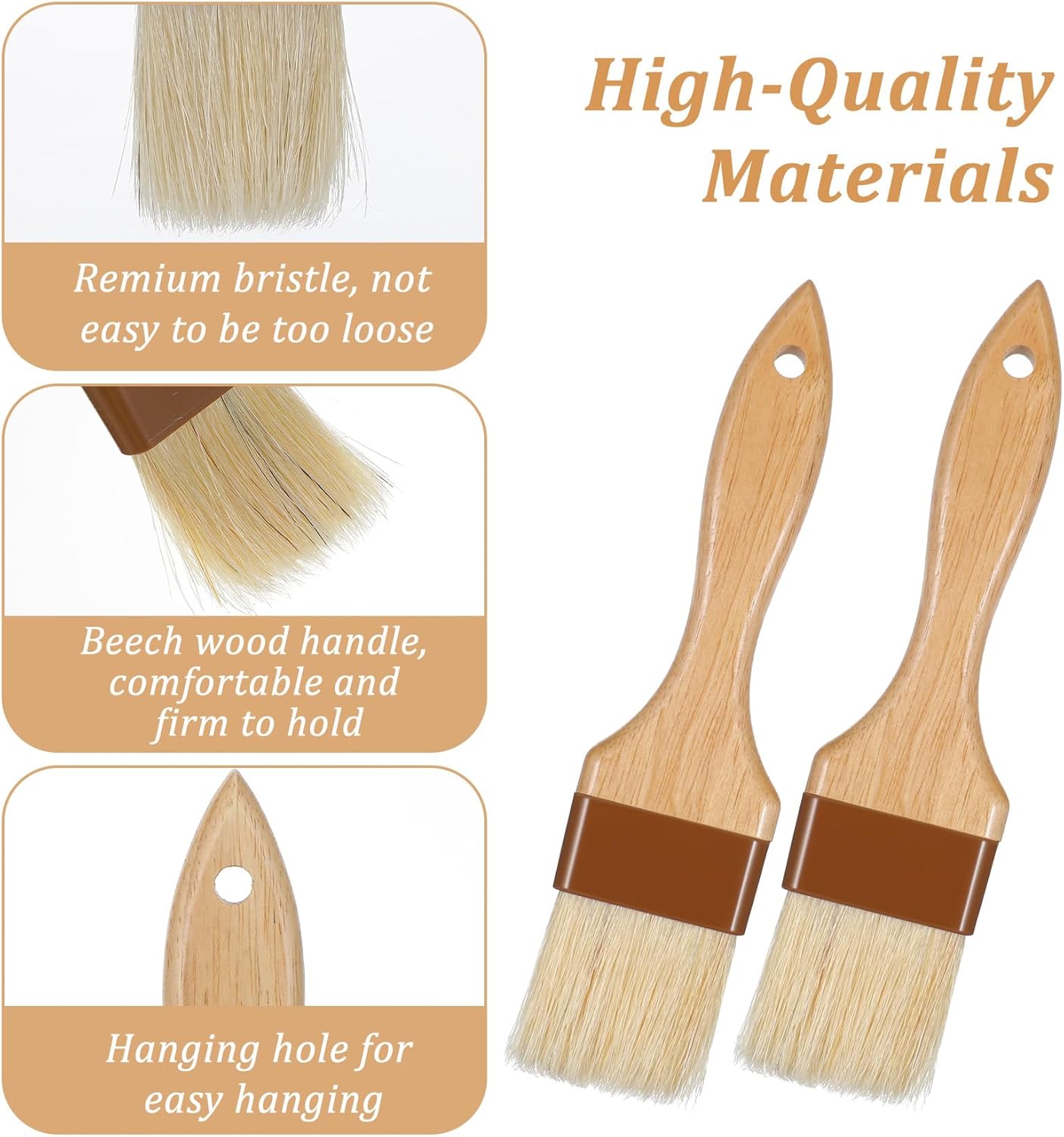 2 Pack Pastry Brushes, Natural Bristle Basting Brush for Baking Cooking, Wooden Handle Oil Brush for Butter Egg Wash Sauce Marinade for Kitchen Baking Tools