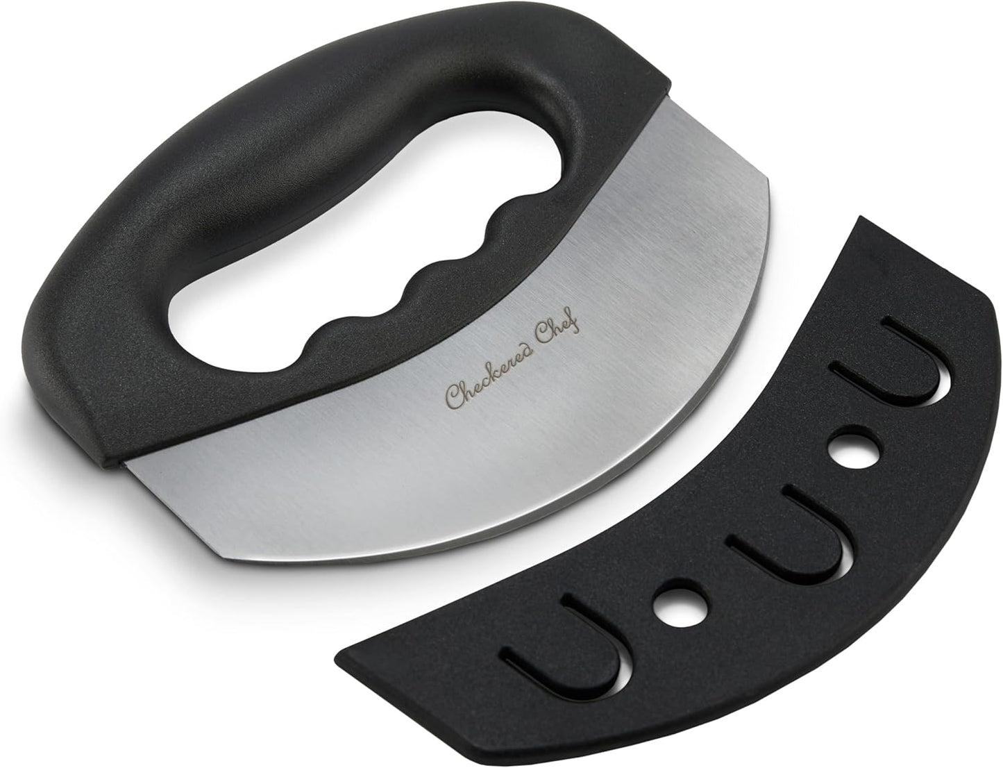 Checkered Chef Salad Chopper Tool, Mezzaluna Knife Stainless Steel Vegetable Rocker