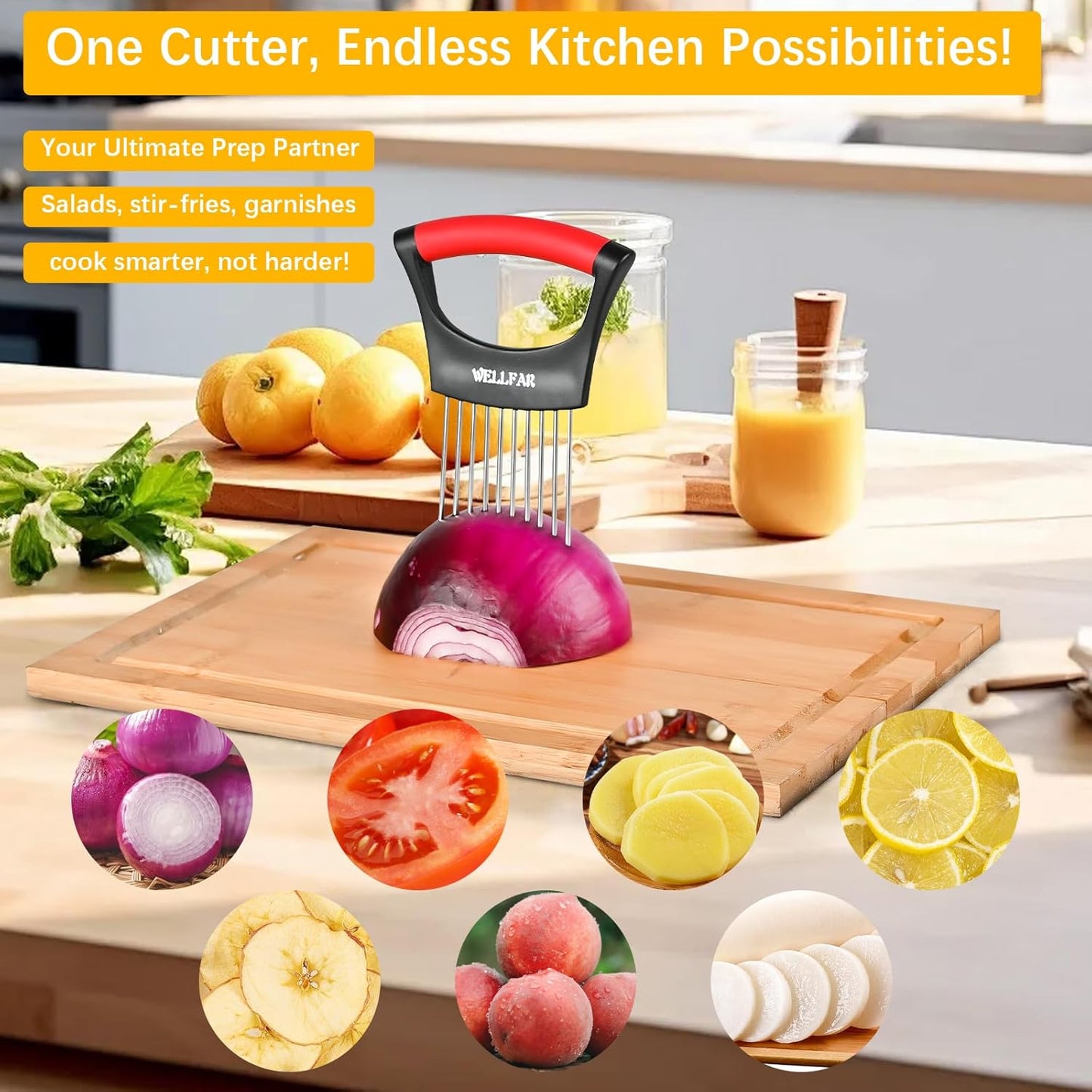 【2 PCS】Onion Slicer Holder - Onion Holder for Slicing, Vegetable Chopper & Cutter Tool for Potato, Lemon, Tomatoes, Stainless Steel Kitchen Gadget with Guide Rack, Meat Prep & Food Essentials.