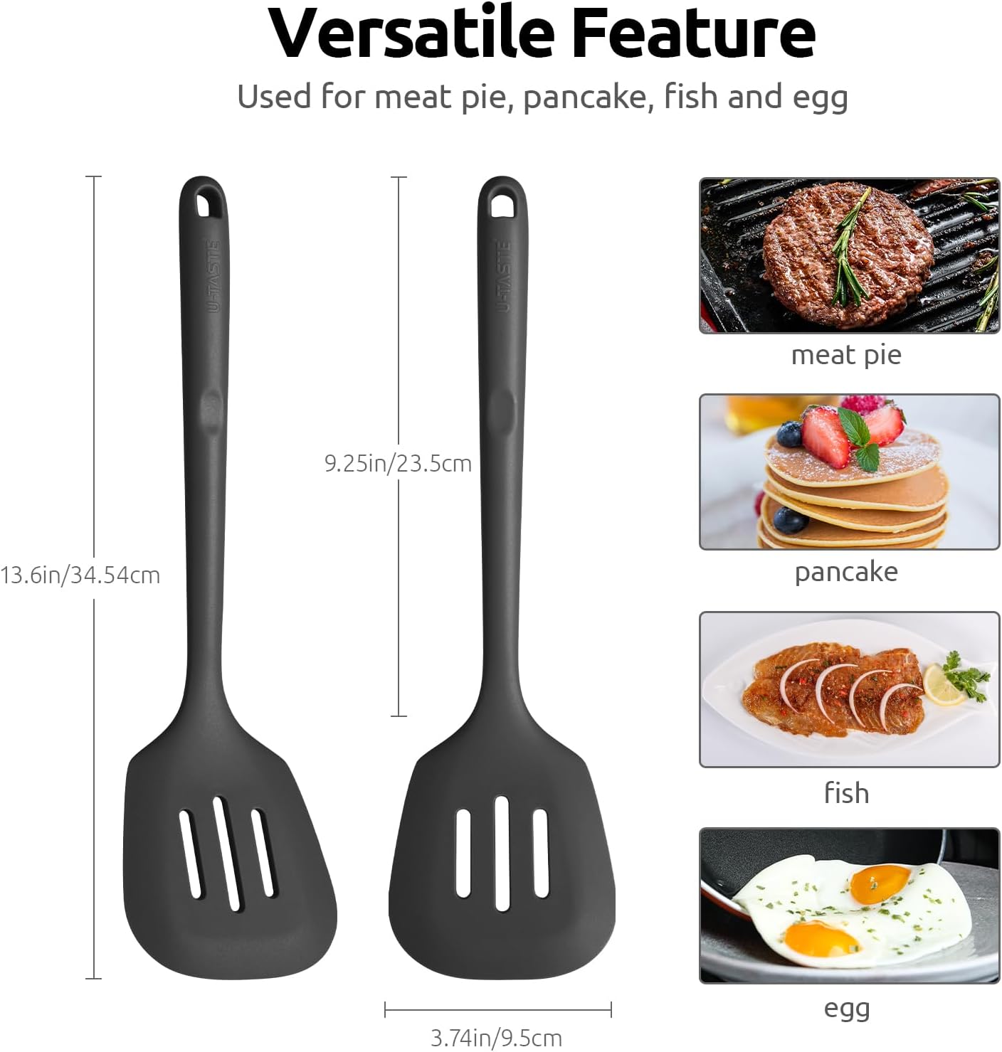 600ºF Heat Resistant Slotted Turner: U-Taste 13.6in Silicone Kitchen Spatula Flipper, 3.74in Wide Food Grade Flexible Thin Rubber Cooking Utensil for Egg, Pancake, Cookie in Nonstick Cookware (Red)