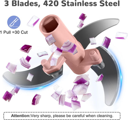 Garlic Chopper Mincer Manual Vegetable Chopper 500ml - with Pull String Garlic Press Crusher 5 Sec Chop Food Quickly, for Garlic, Ginger, Potato, Avocado, Onion, Salad, etc., Pink