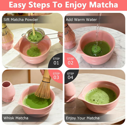Matcha Whisk Set 5 pcs 18 oz Tea Making Bowl Kit Great for Starter Pink