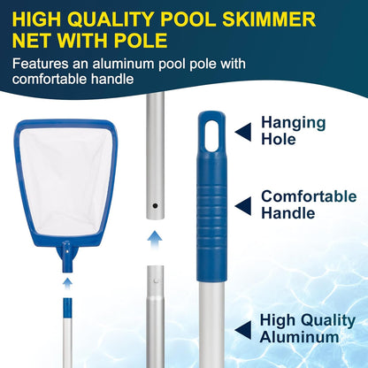 POOLAZA Hot Tub Skimmer Net Handheld, Professional Pool, Spa, Pound Skimmer Net with Aluminum Pole Handle, Deep Ultra Fine Mesh Netting Small Pool Skimmer Net, Upgrade Durable Hot Tub Net Hand Skimmer