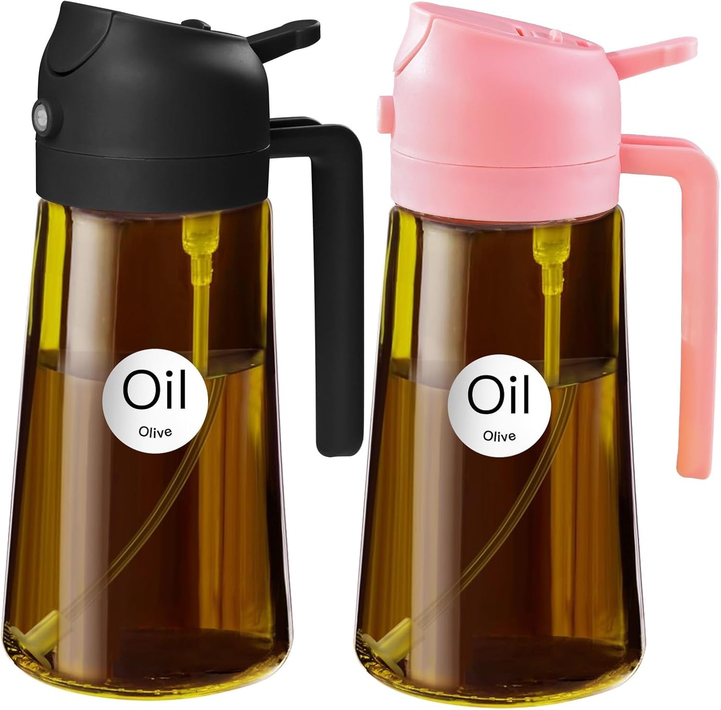 YARRAMATE 16oz/470ml Light Blocking Oil Sprayer for Cooking with Stickers, Food-Grade 2 in 1 Olive Oil Dispenser Bottle for Kitchen, Premium Dark Amber Glass Oil Bottle for Air Fryer, BBQ (Black)