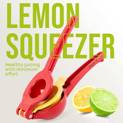 Zulay Kitchen Metal 2-in-1 Lemon Squeezer - Sturdy Max Extraction Hand Juicer Lemon Squeezer Gets Every Last Drop - Easy to Clean Manual Citrus Juicer - Easy-Use Lemon Juicer Squeezer - Yellow/Green