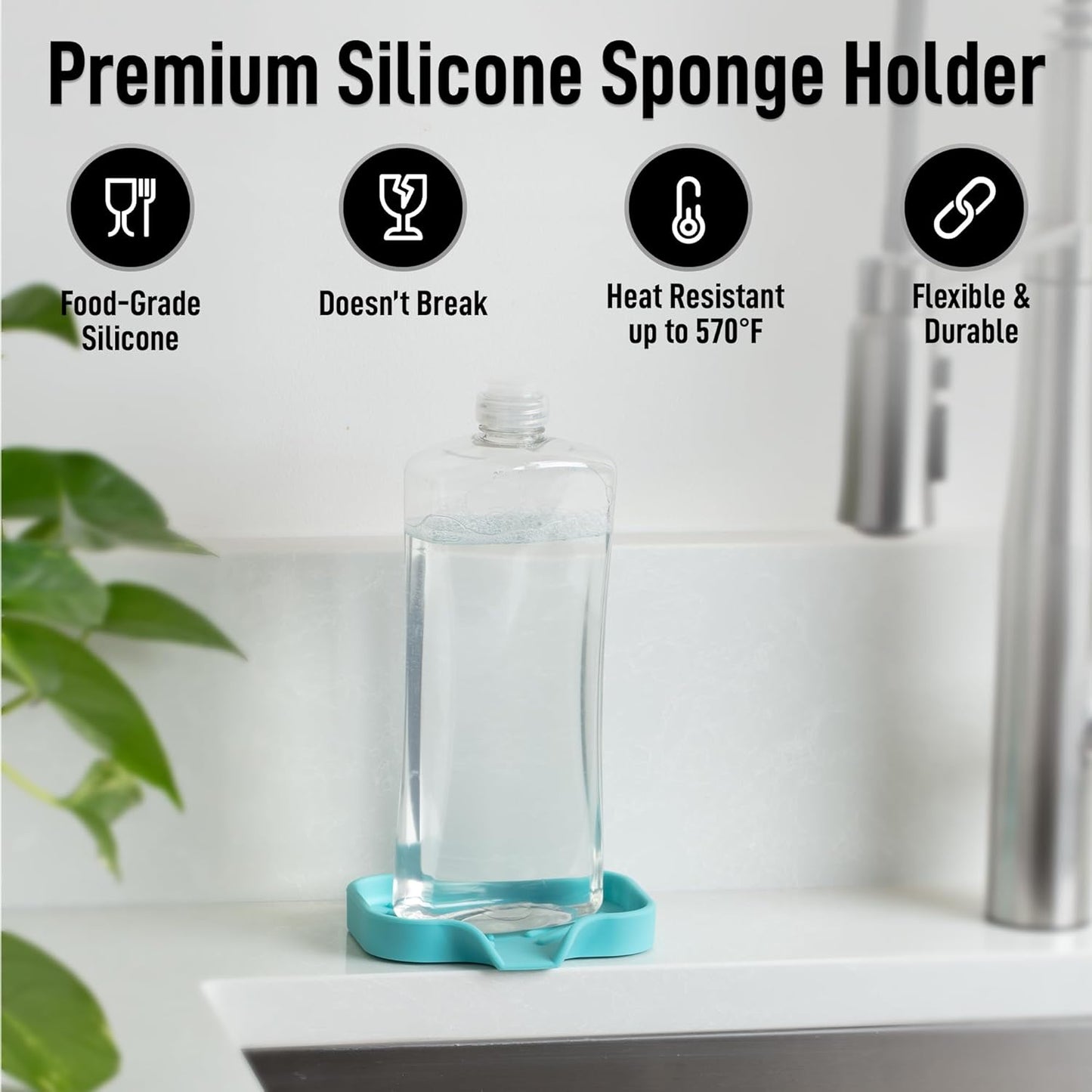 Zulay Kitchen (9x3.5in Sponge Holder for Kitchen Sink - Flexible Heavy-duty Multipurpose Sink Caddy - Counter Organizer for Kitchen, Bathroom, Makeup, Trinkets & More! (Grey)