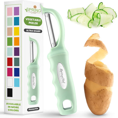 Spring Chef Premium Swivel Vegetable Peeler, Soft Grip Handle and Ultra Sharp Stainless Steel Blades - Perfect Kitchen Peeler For Veggie, Fruit, Potato, Carrot, Apple - Pink Lemonade