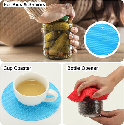 uxcell 4pcs Silicone Jar Opener Pads, 17.5cm/7" Texture Can Opener Multipurpose Round Bottle Lid Opener Non-Slip Coasters for Weak Hands Seniors Children, Black