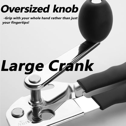 [Upgrade] Commercial Can Opener, Durable All-Steel Construction - RICKUNCL Hand Crank Can Opener with Magnet, Comfortable Extra-long Handles, Oversized Knob, Professional Ergonomic & Easy for Big Cans