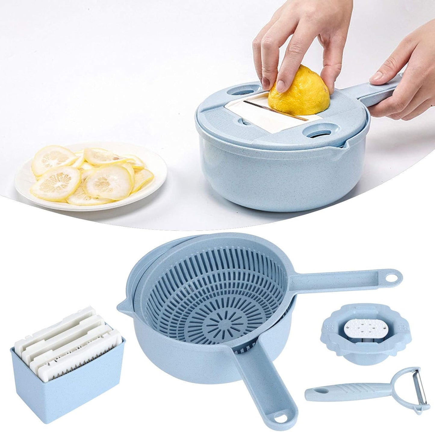 Food and Chopper Manual Vegetable Cutter with 4 Blades for Potatoes Carrots Cucumbers and More Safe Hand Guard Included Kitchen Utensil for Efficient Slicing and Dicing