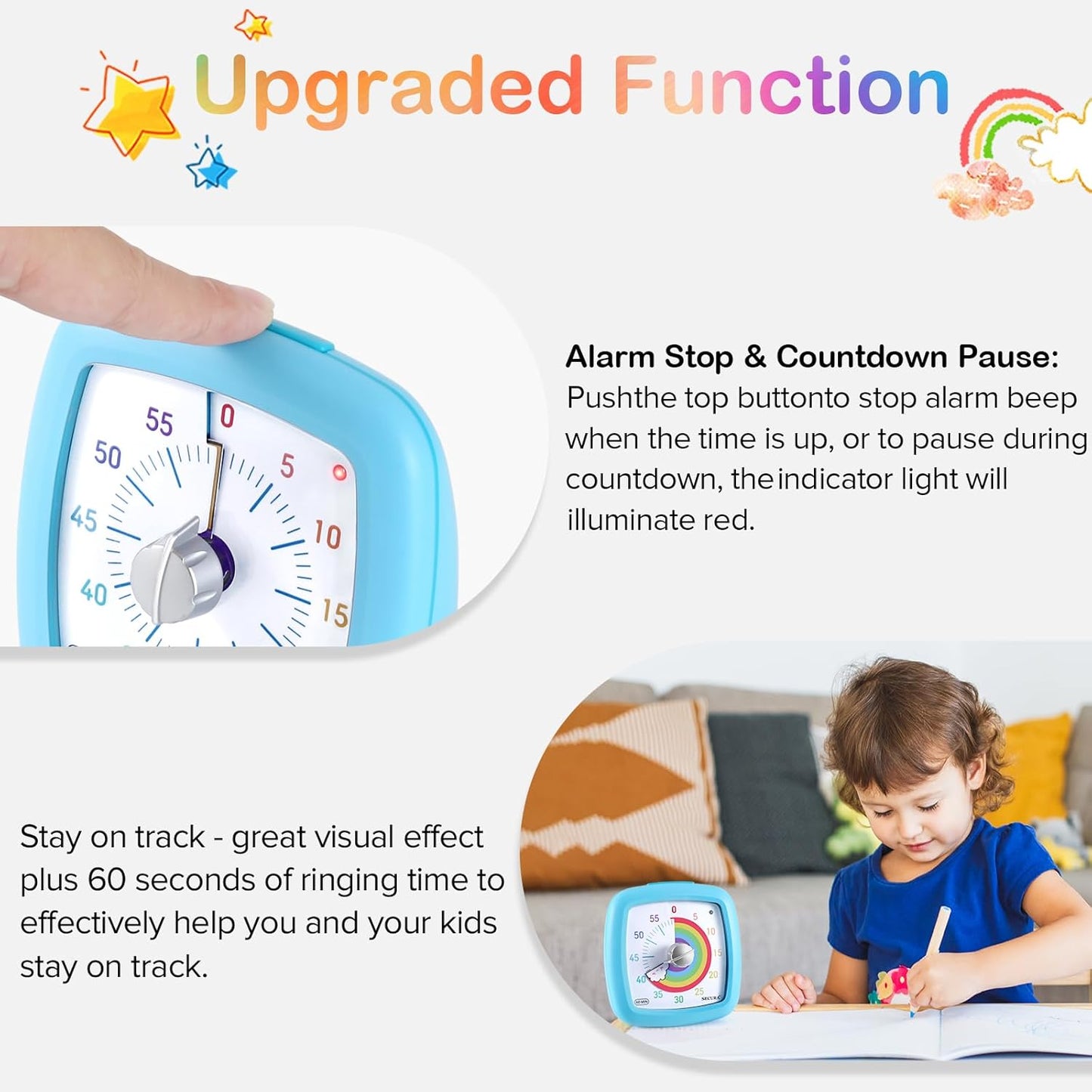 Secura 60-Minute Visual Timer, Silent Study Timer for Kids and Adults, Time Clocks, Time Management Countdown Timer for Teaching (Navy Blue & Navy Blue)