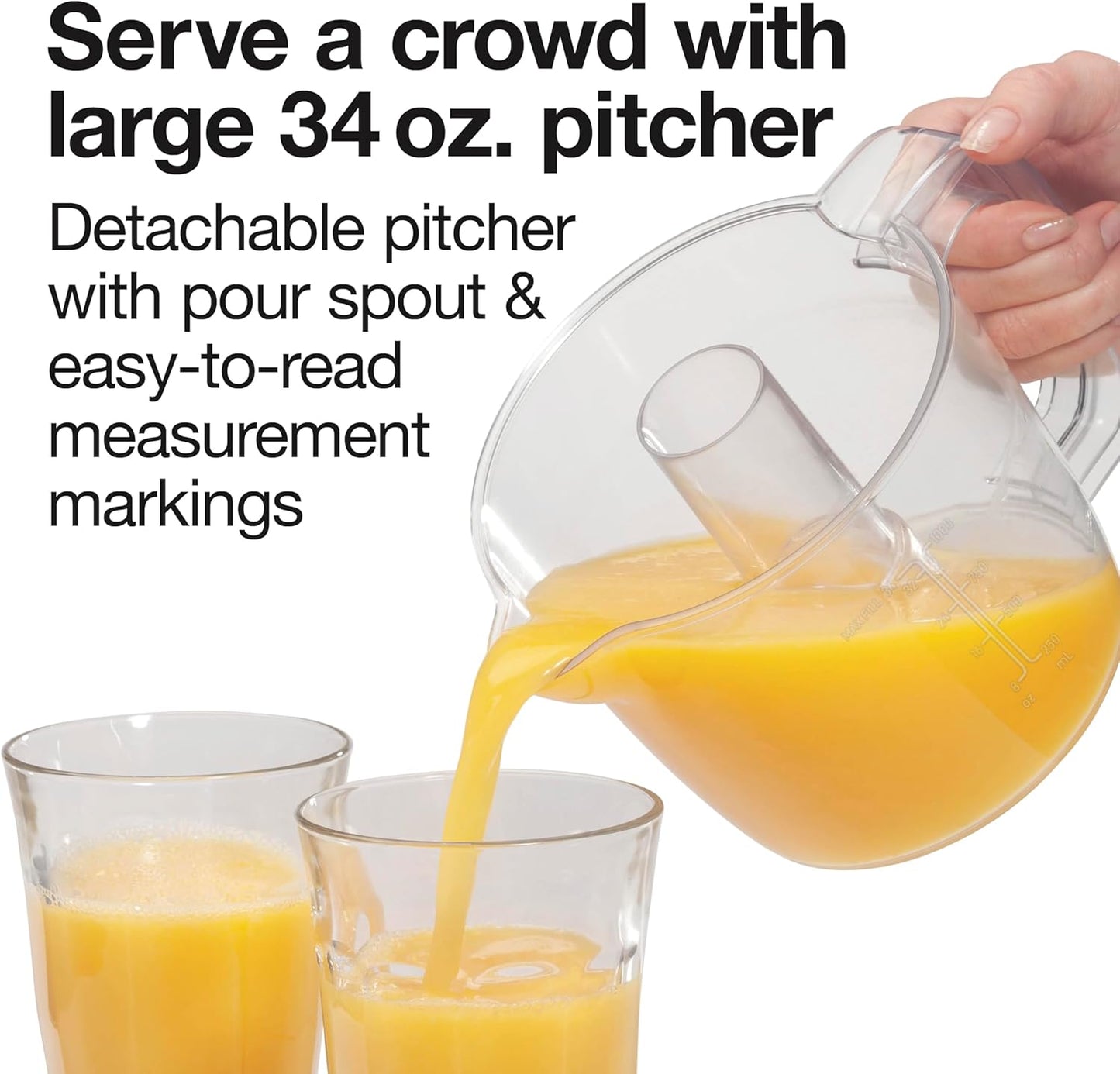 Proctor Silex Electric Citrus Juicer Machine, Large 34 oz. Pitcher, Pressure Activated, 2 Reamers for Big and Small Fruit, Pulp Control, for Orange, Lemon, Grapefruit Juice, White & Green (66340)