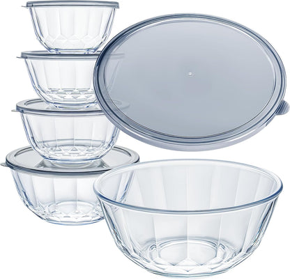 Luvan Glass Mixing Bowls with Lids Set(4.5QT, 2.7QT, 1.1QT)-Large Glass Mixing Bowls, Clear Salad Bowl for Baking, Cooking, Serving, Food Prep, 3PC Nesting Bowls for Kitchen Storage & Dishwasher Safe