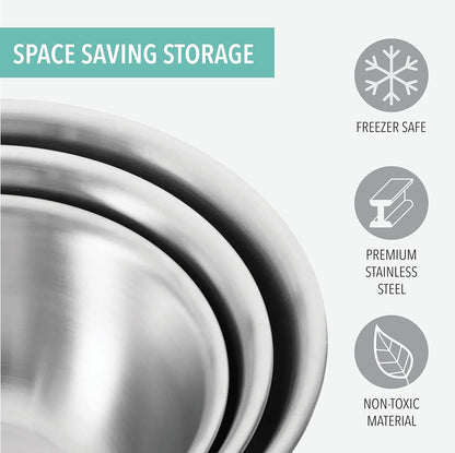 Table Concept Mixing Bowls with Airtight Lids, Stainless Steel Nesting Bowl Set for Space Saving Storage, Ideal for Cooking, Baking, Prepping & Food Storage