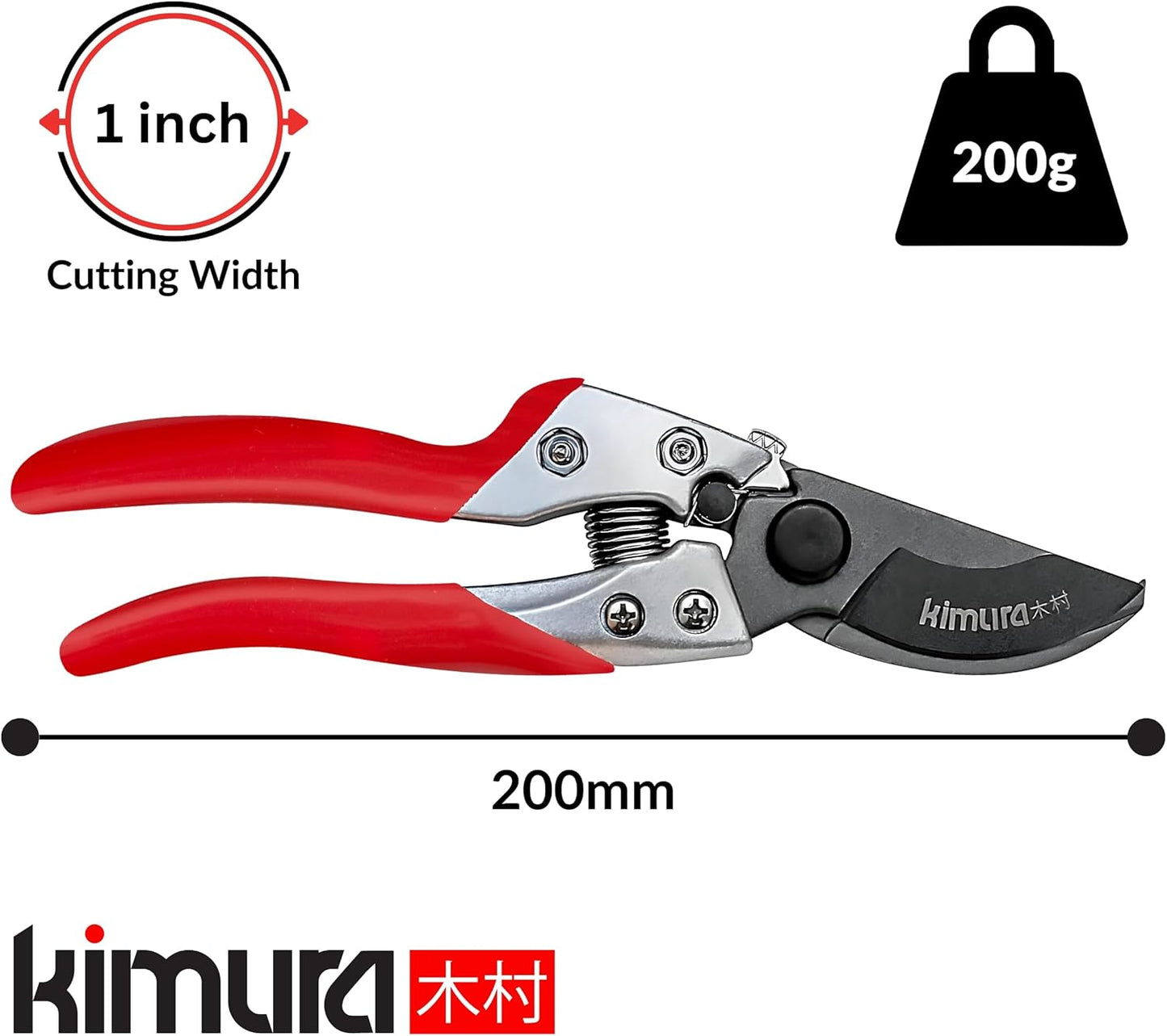 Kimura® 8" Pro Pruning Scissors, Premium Japanese SK5 Hi-Carbon Steel Blades, Non-Slip Vinyl Coated Handles, Lightweight & Ergonomic, Multi-Tasking Pruning Shears, Garden Snips, Precision Clippers