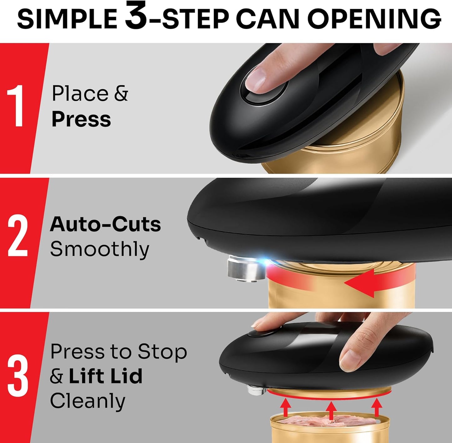 MUELLER HOME SmoothEdge Auto Electric Can Opener – Battery‑Operated One‑Touch w Magnet Lid Lifter – Portable Hands‑Free Automatic Can Openers for Seniors & Arthritis, Smooth‑Edge Cut Technology, Black