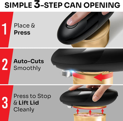 MUELLER HOME SmoothEdge Auto Electric Can Opener – Battery‑Operated One‑Touch w Magnet Lid Lifter – Portable Hands‑Free Automatic Can Openers for Seniors & Arthritis, Smooth‑Edge Cut Technology, Black