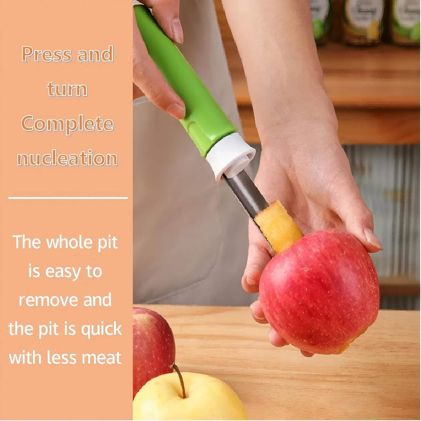 2-in-1 Retractable Fruit Corer and Peeler, Stainless Steel Vegetable Peeler and Core Remover Tool for Apples, Pears, Potato, Ergonomic Kitchen Gadget for Food Prep, Red, 8.86 x 1.3 in