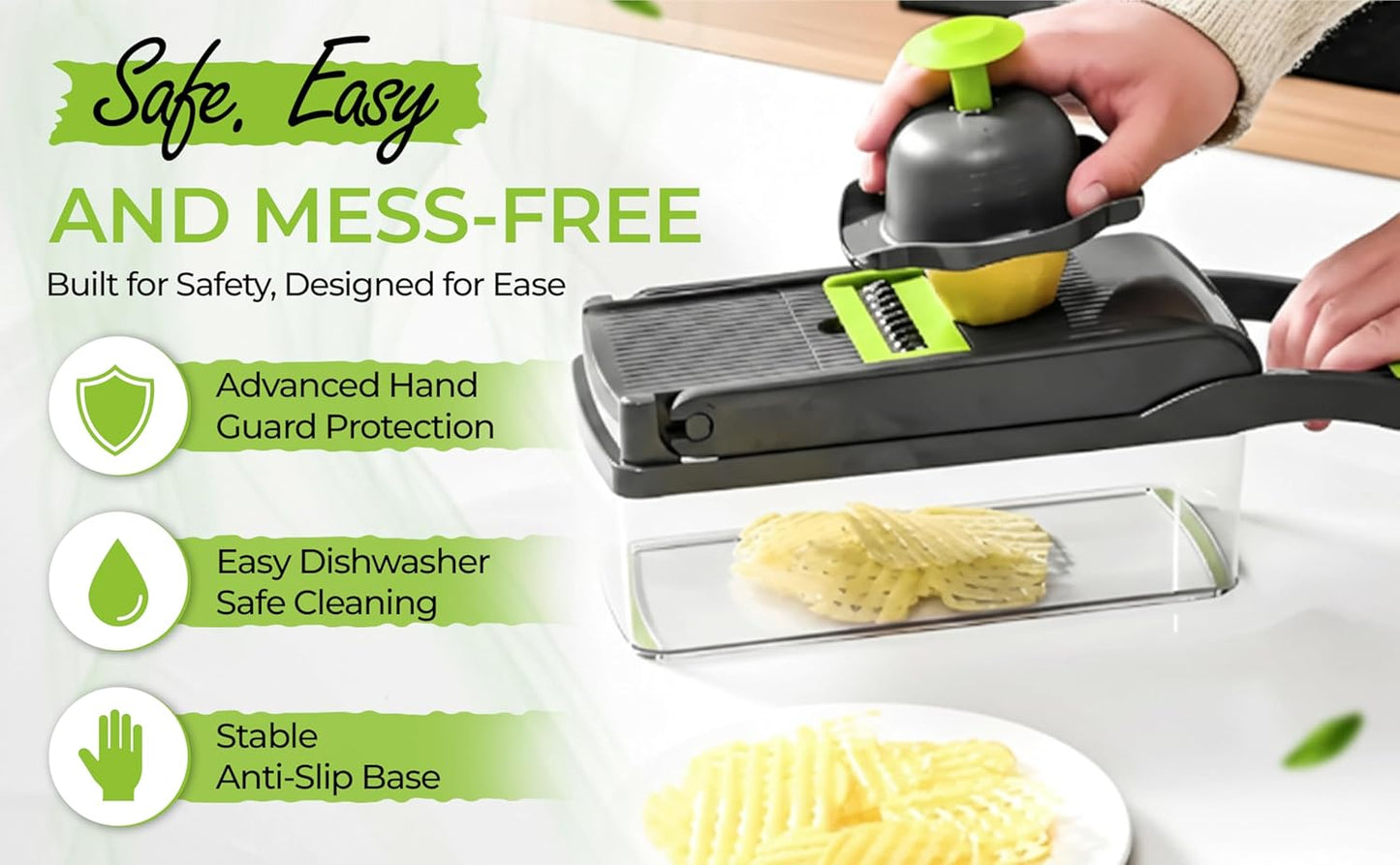 Vegetable Chopper - 14 In 1 Multifunctional Food Chopper with Container - Vegetable Cutter with Container for Salad - Kitchen Gadgets & Essential Kitchen Tool Set for Onion, Potato, Fruits & Veggies
