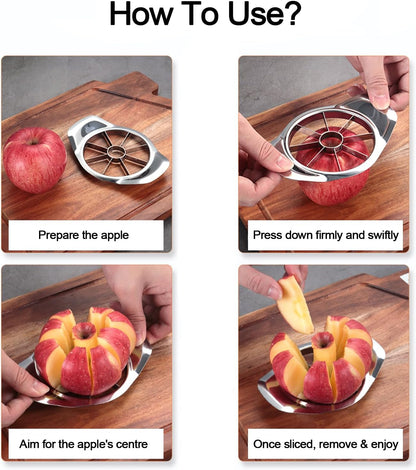 Stainless Steel Apple Slicer & Corer, 8-Slice Apple Cutter Wedger, Heavy Duty Fruit Divider for Apples & Pears, Kitchen Gadget for Home Use
