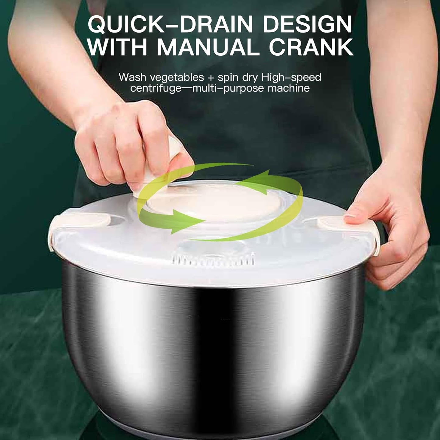 6L stainless steel salad dehydrator, fruit washer, lettuce dehydrators, suitable for home fruit washer and pasta dehydrator, kitchen essential tool (Green)